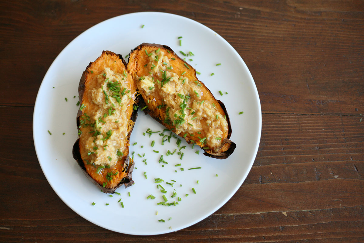 Baked sweet potato with miso butter
