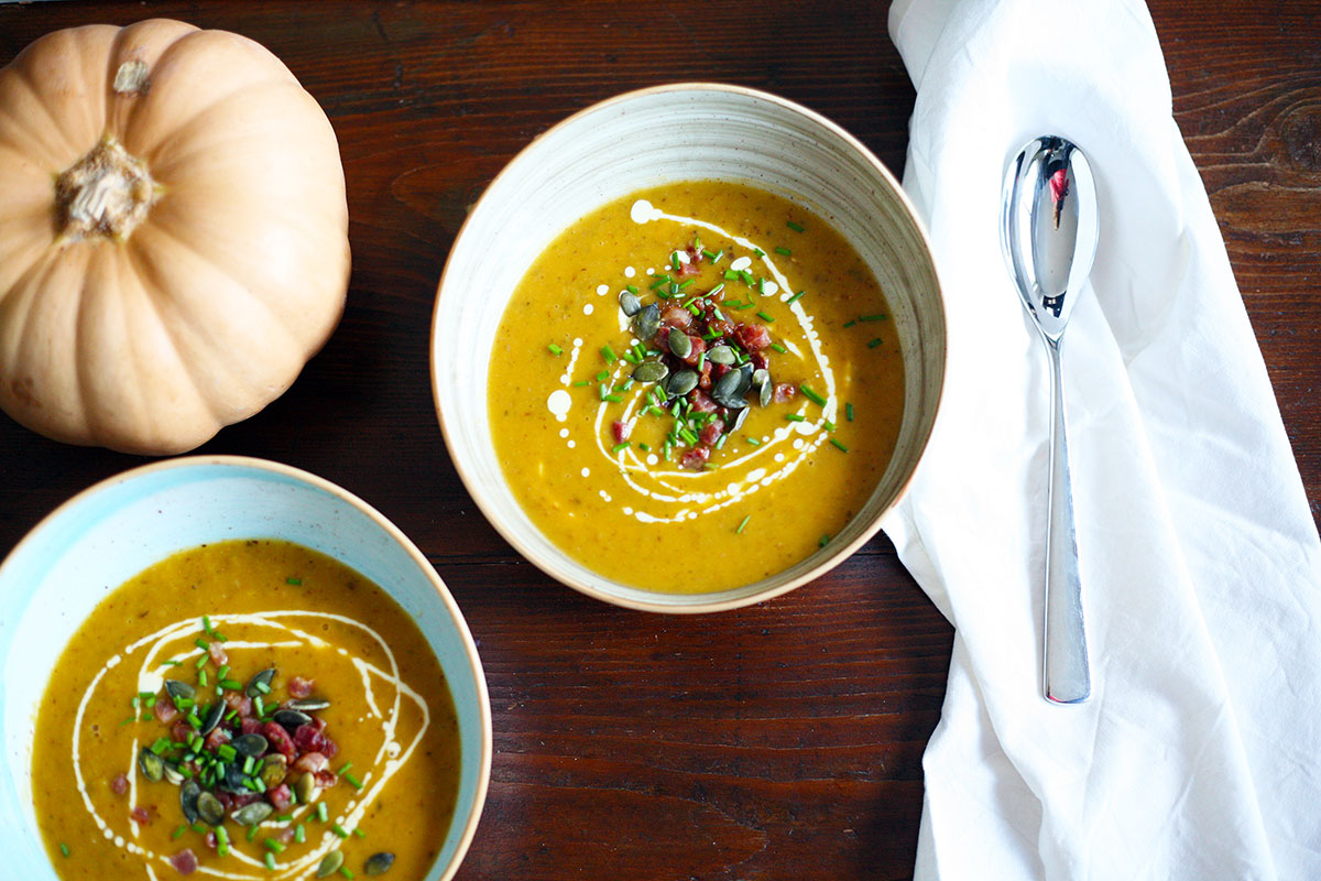 Roasted butternut and bacon soup